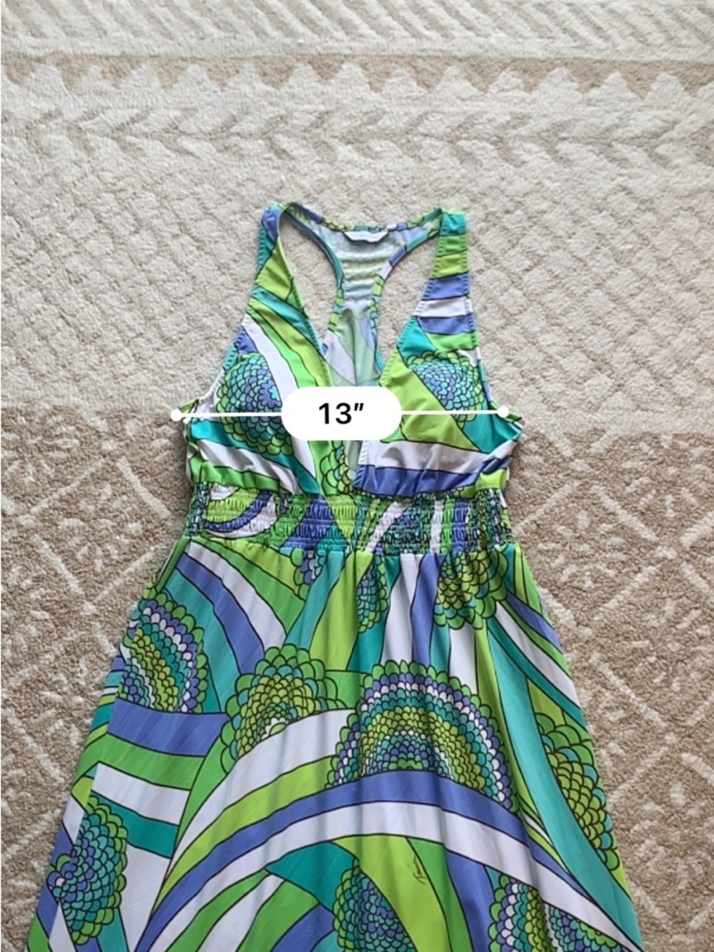 Trina Turk Maxi Dress L Racerback Plunging V Smocked Empire Resort Cover Up - Picture 12 of 16